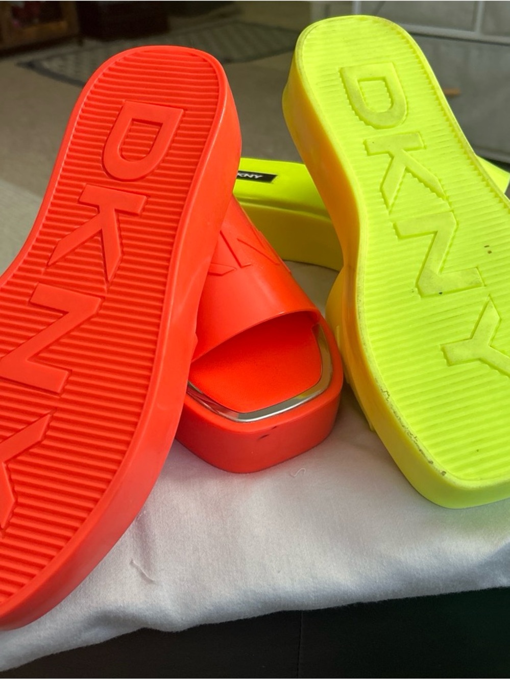 DKNY Women’s  Bright Orange & Neon Yellow Slide Sandals
